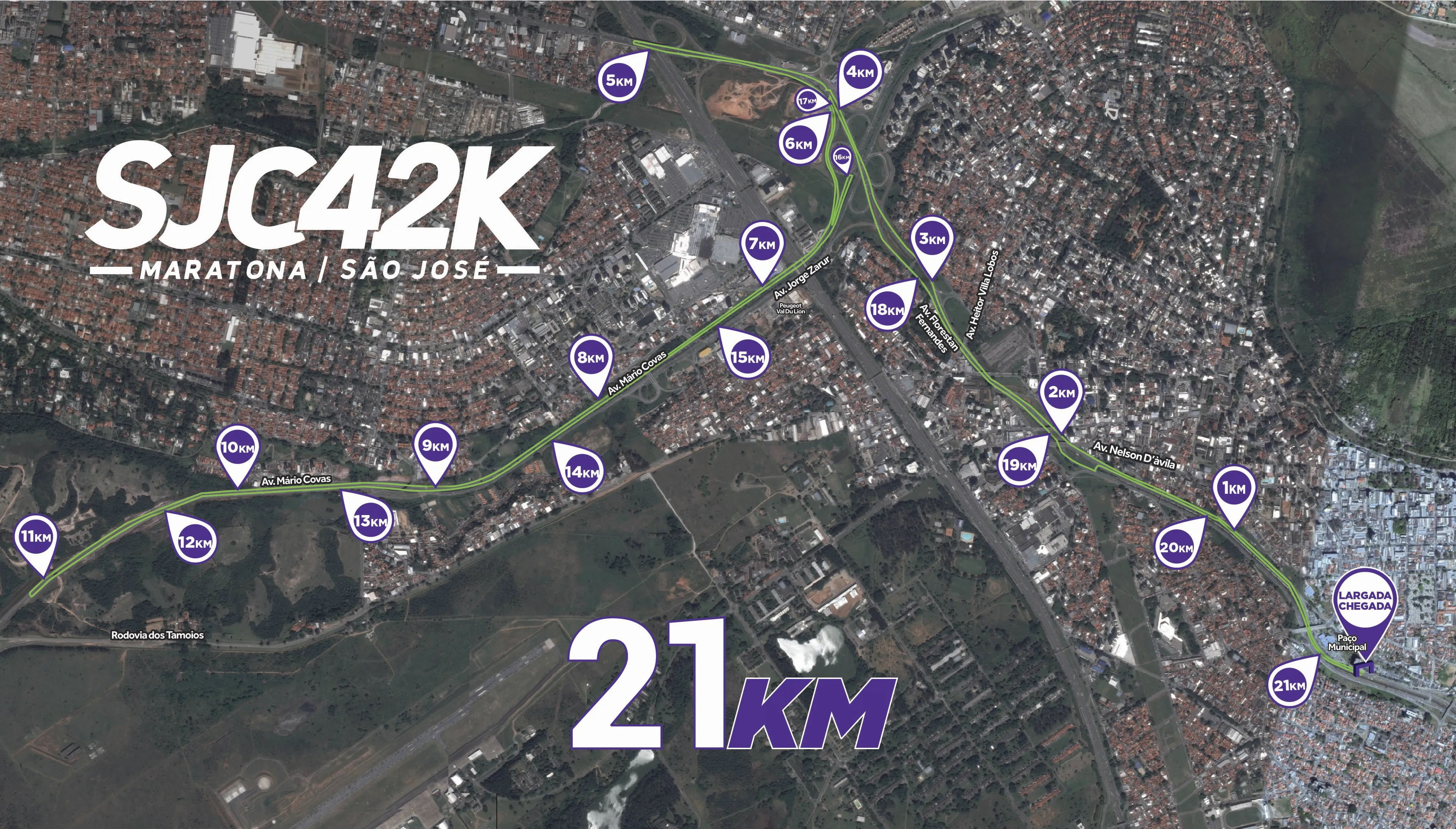 Mapa detalhado do percurso da Meia Maratona.